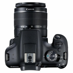Canon EOS 2000D, vue de dessus, molette et griffe flash