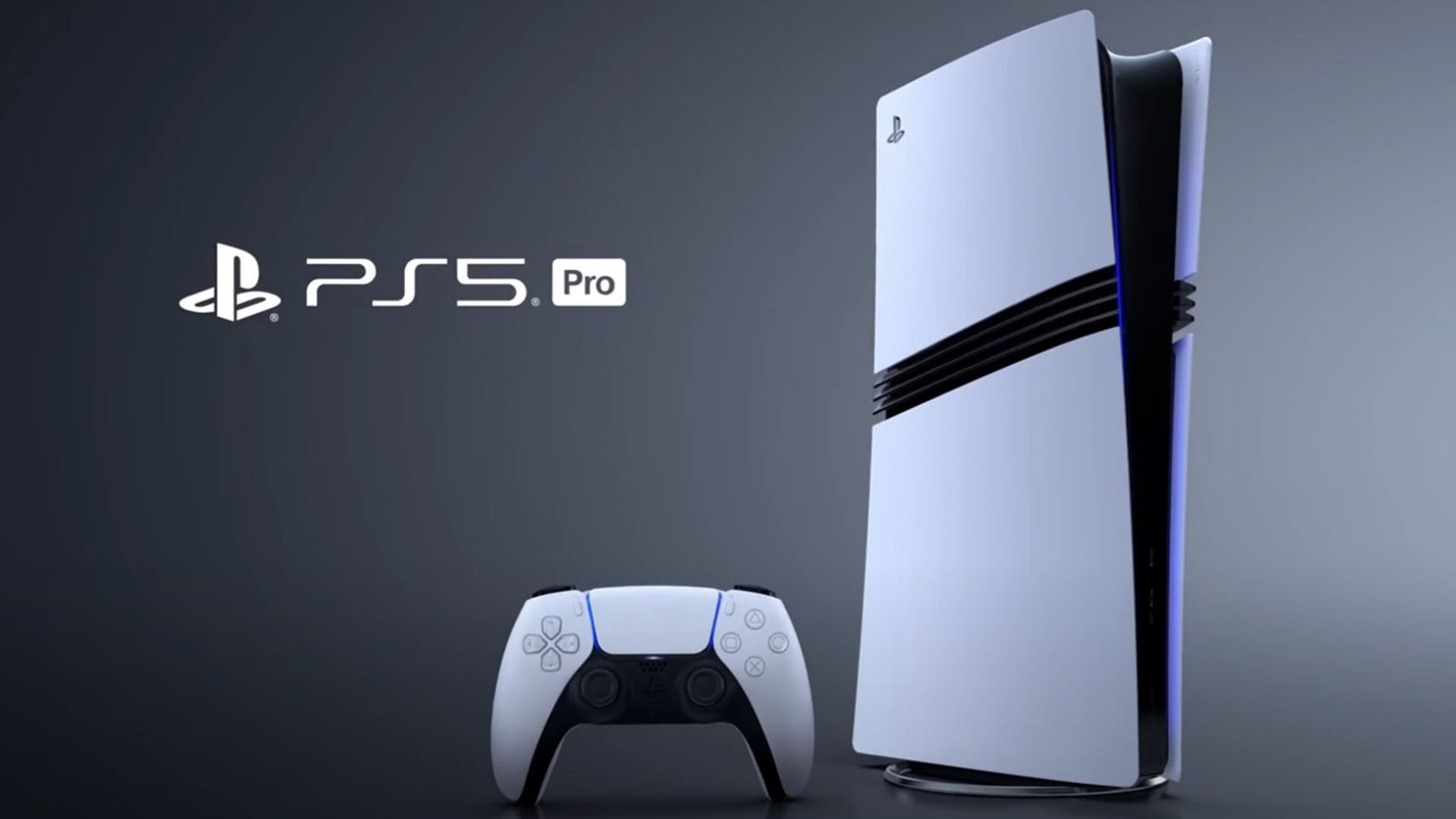 Console Sony PlayStation 5 Pro et manette DualSense, visuel officiel